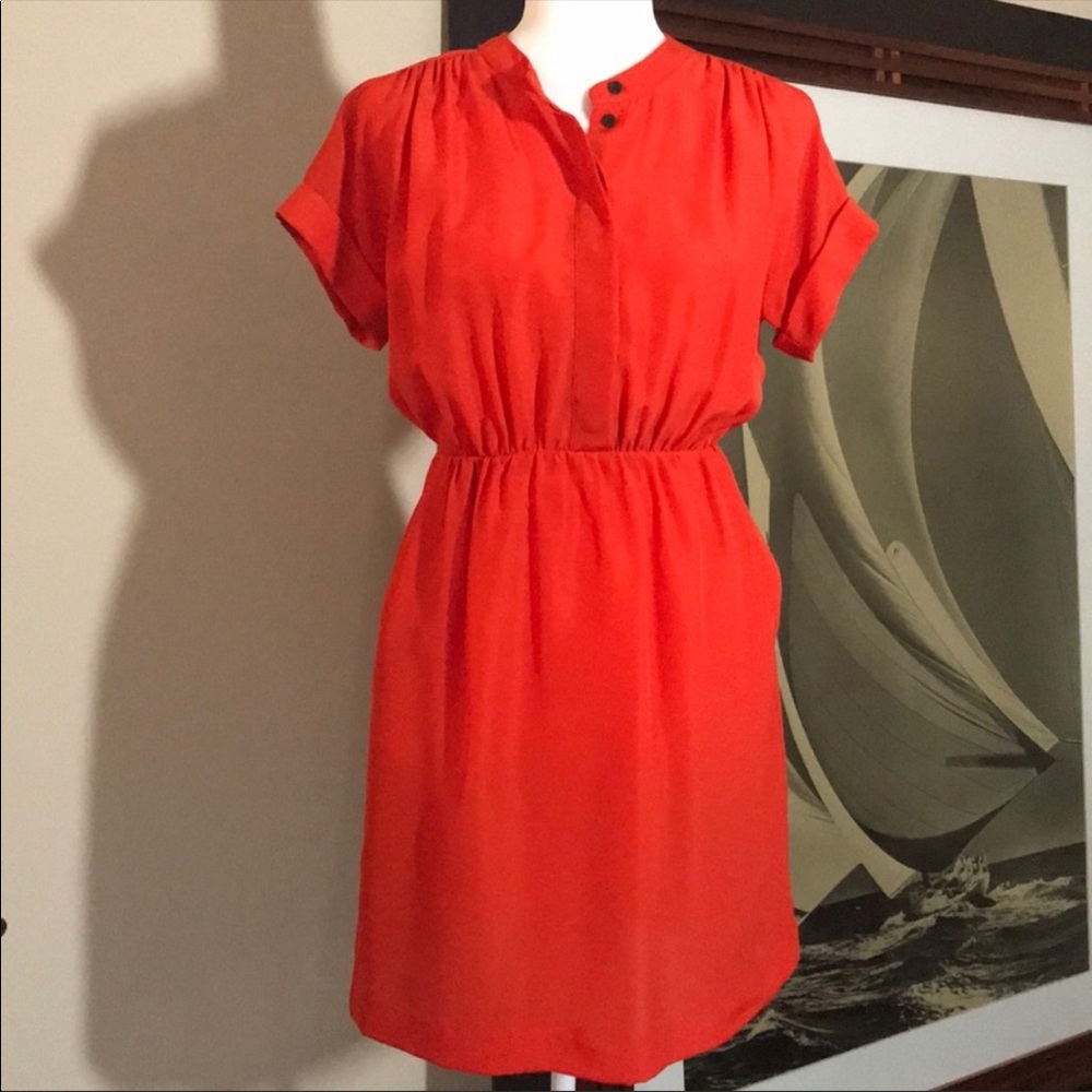 J Crew Red Button Up Shirt Dress with Pockets